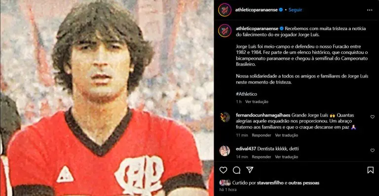  Morre jogador campeão pelo Athletico nos anos 1980