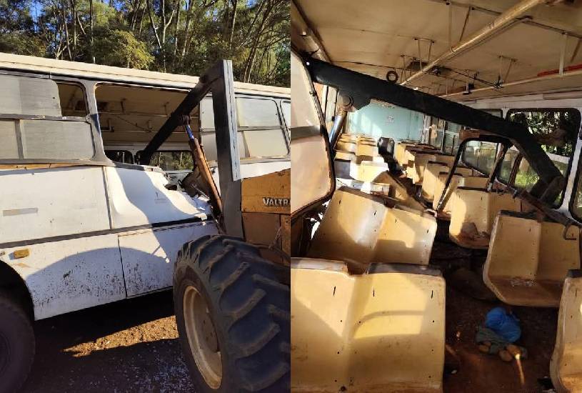  Trator invade ônibus em acidente com 25 pessoas e deixa feridos