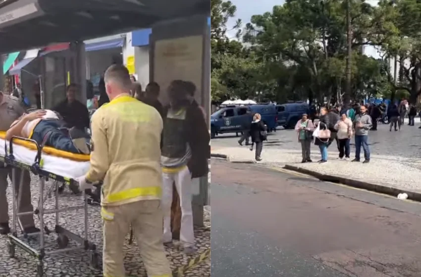  Homem é esfaqueado em briga na Praça Tiradentes, no Centro de Curitiba; estado de saúde é grave