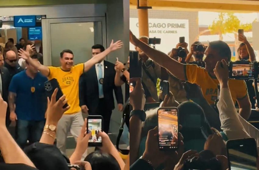  Flávio Bolsonaro desembarca no Brasil após encontro com Trump e é recebido com gritos de “mito”
