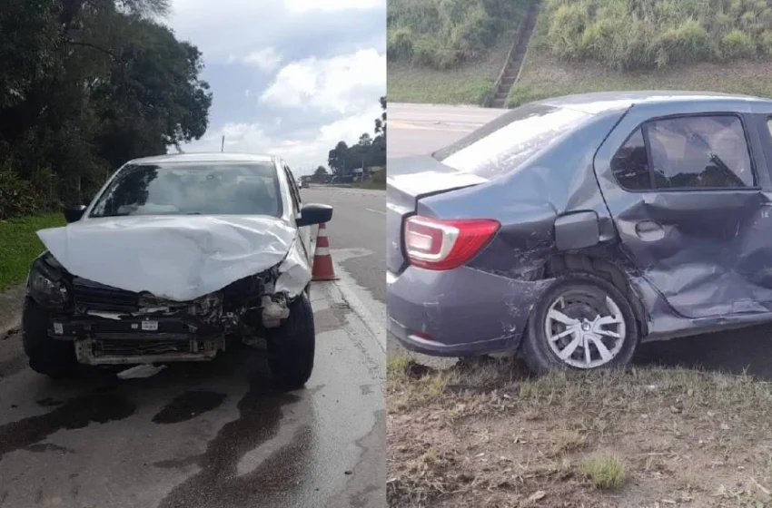  Acidente entre dois carros deixa motorista ferido na BR-116, em Mandirituba